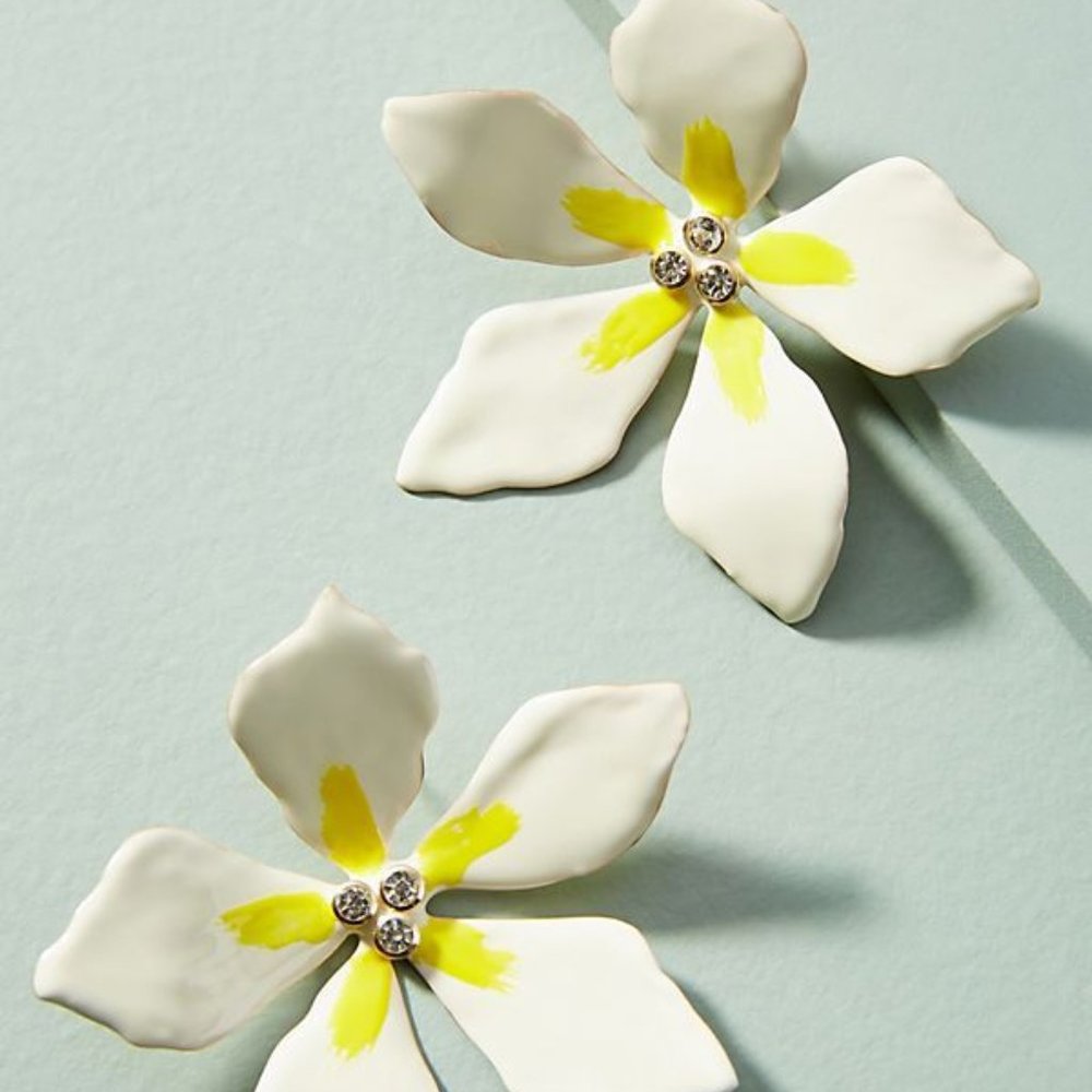 White & Yellow Plumeria Post Earrings